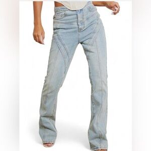 NWT PrettyLittleThing PLT Vintage Wash Seam Detail High Rise Jeans US 8 UK 12